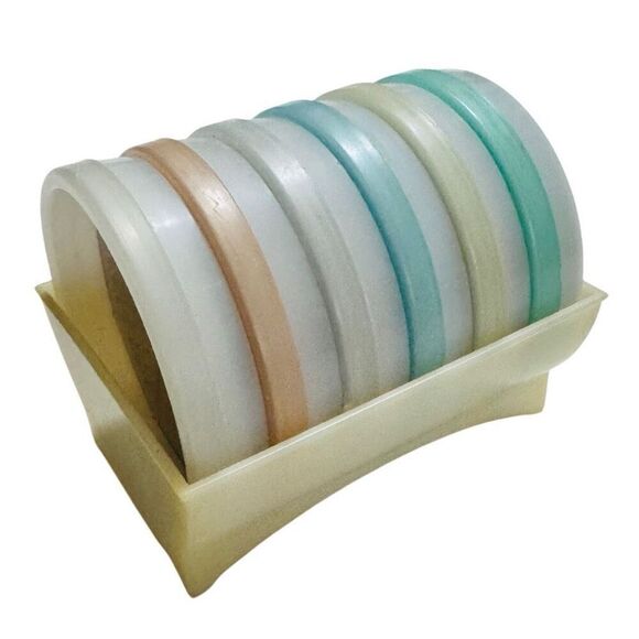 Vintage Tupperware 566-14 Wagon Wheel Coasters w/Caddy Rack Holder Set of 6 - Picture 2 of 9